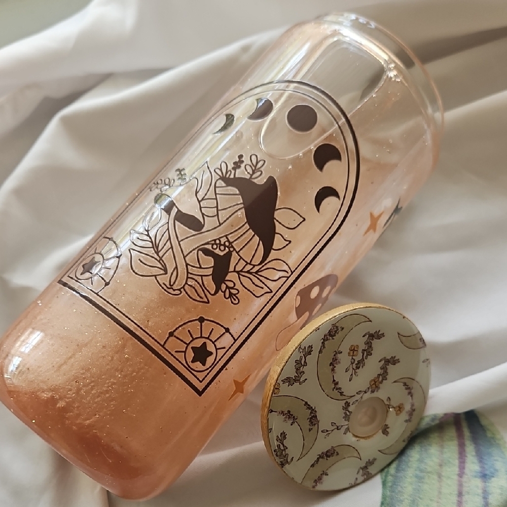 Mystical Mushroom Snowglobe Tumbler- Peach